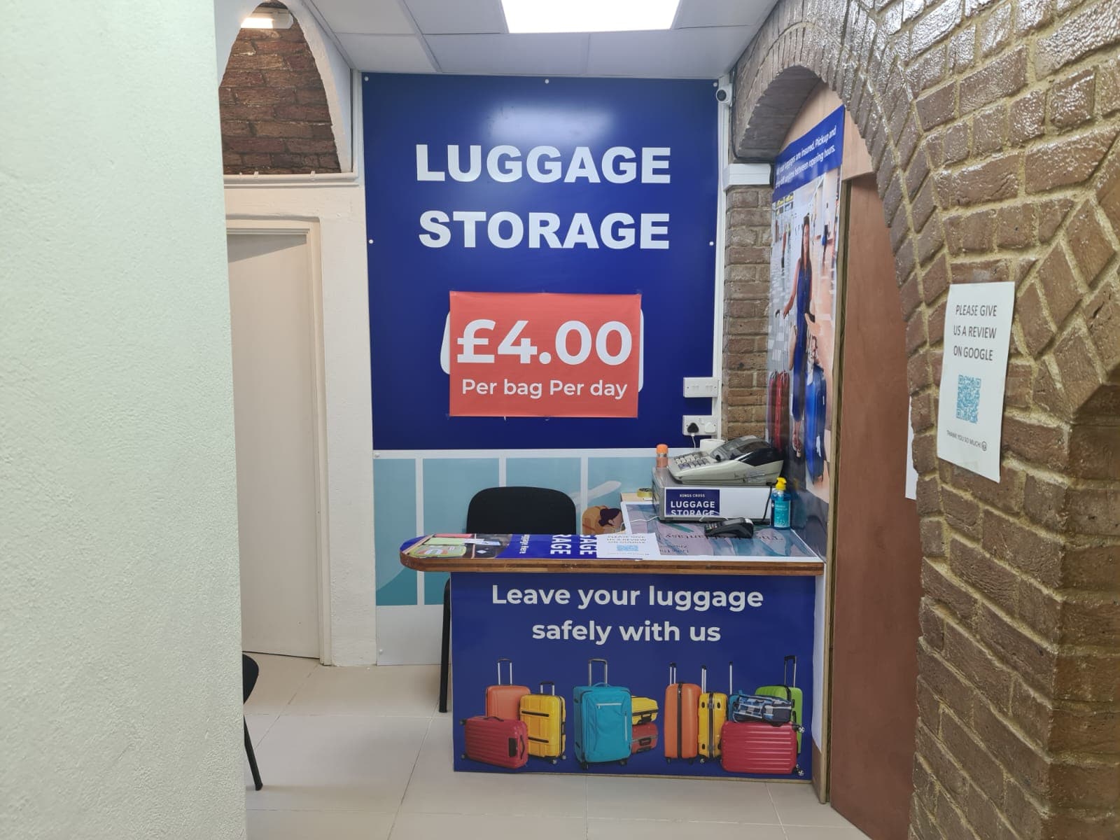 Staff-assisted secure bag storage near St Pancras Station